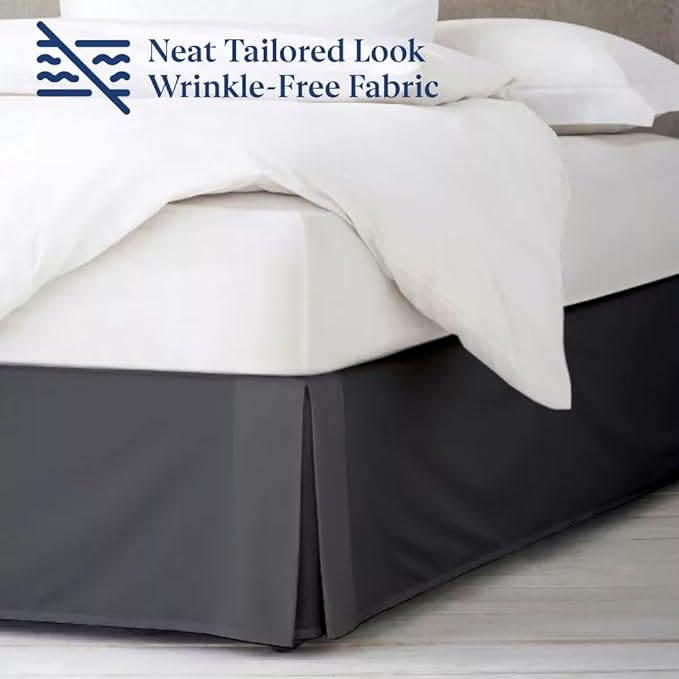 SKY BEDDINGS Luxury Pleated Queen Bed Skirt with Split Corners - 18 Inch Tailored Drop - Pleated Dust Ruffle - Wrinkle-Free 100% Microfiber - Easy Fit, Soft & Durable - Dark Grey
