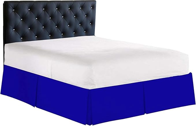 Bed Skirt - 100% Cotton 800 Thread Count Box Pleated Bed Skirt - Luxury Pleated Dust Ruffle, Hotel Quality Modern Bed Skirt, Easy Fit with 12 Inch Tailored Drop, Twin XXL, Royal Blue