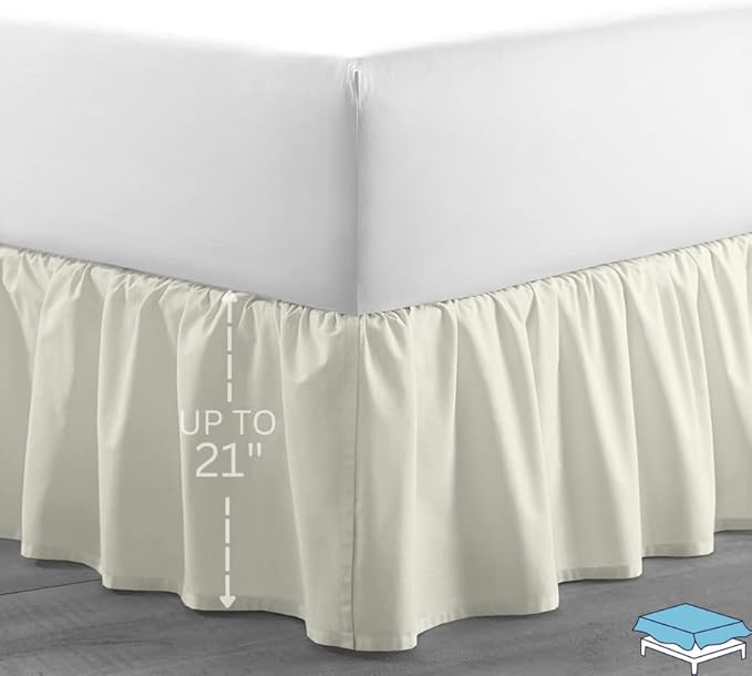 Ruffle Bed Skirt with Split Corners, Microfiber Dust Ruffled for a Perfectly Tailored Bedding Ensemble, Wrinkle and Fade Free, Easy Fit, Full Size 21 Inch Drop, Ivory