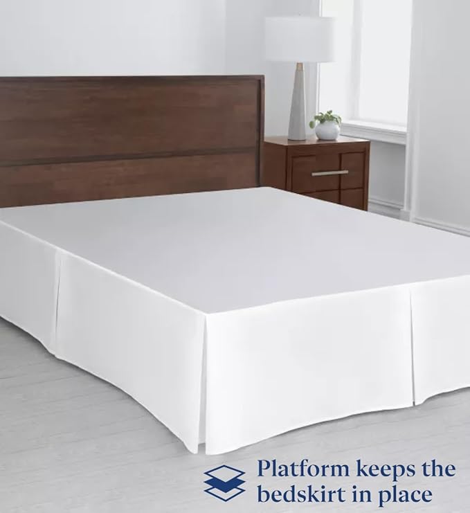 SKY BEDDINGS Luxury Pleated Queen Bed Skirt with Split Corners - 12 Inch Tailored Drop - Pleated Dust Ruffle - Wrinkle-Free 100% Microfiber - Easy Fit, Soft & Durable - White