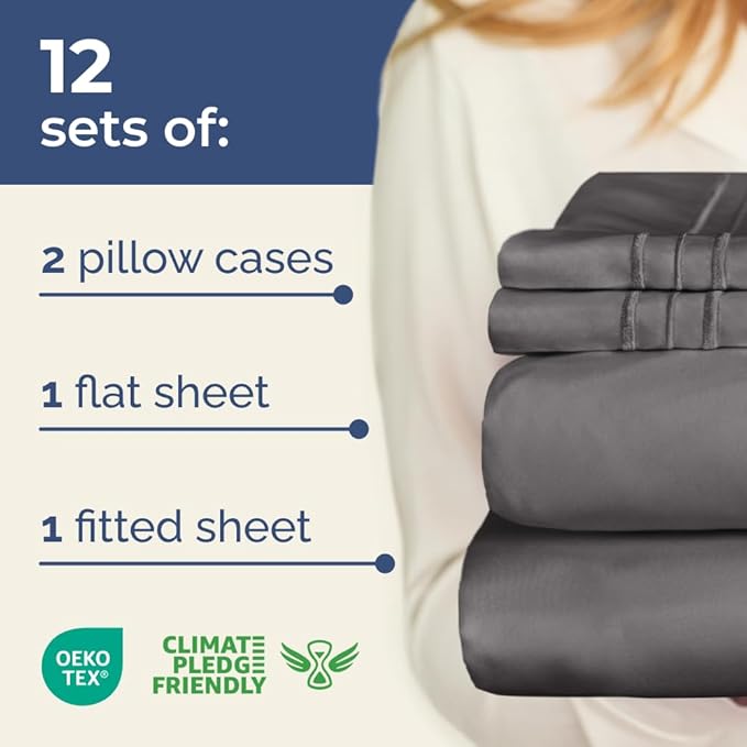 Olympic Queen Sheet Set 66x80 - 4 Piece RV Olympic Queen Size Sheets - Soft, Breathable & Cooling - Fits 14” to 16" Mattress w/ Deep Pockets - Comfy Luxury Bedding - Fade & Wrinkle Free - Dark Grey
