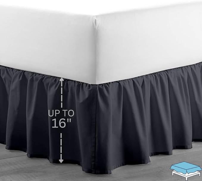 Ruffle Bed Skirt with Split Corners, Microfiber Dust Ruffled for a Perfectly Tailored Bedding Ensemble, Wrinkle and Fade Free, Easy Fit, Queen Size 16 Inch Drop, Dark Grey