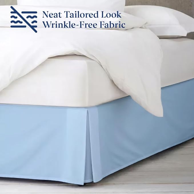 SKY BEDDINGS Luxury Pleated Full Bed Skirt with Split Corners - 18 Inch Tailored Drop - Pleated Dust Ruffle - Wrinkle-Free 100% Microfiber - Easy Fit, Soft & Durable - Light Blue