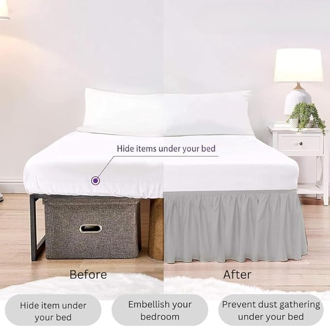 Ruffle Bed Skirt with Split Corners, Microfiber Dust Ruffled for a Perfectly Tailored Bedding Ensemble, Wrinkle and Fade Free, Easy Fit, Queen Size 15 Inch Drop, Light Grey