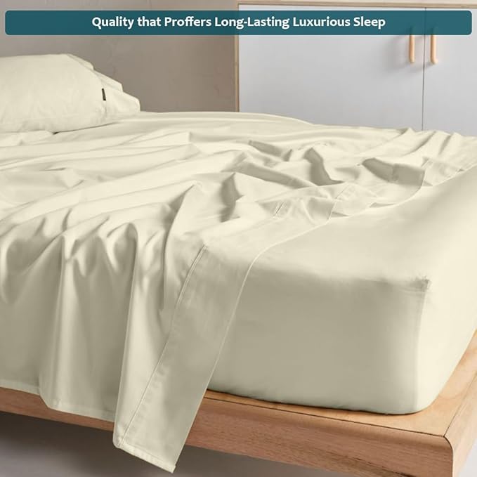 Twin Sheets Set - Luxury 338 Thread Count 100% Egyptian Cotton Sateen, Twin Sheet Set with All Around Elastic for a, Hotel Quality Bedding (Ivory Solid)