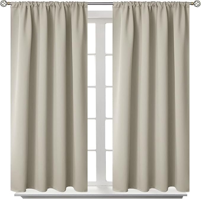 BGment Rod Pocket Blackout Curtains for Bedroom - Thermal Insulated Room Darkening Curtain for Living Room, Light Camel, 42 x 45 Inch, 2 Panels