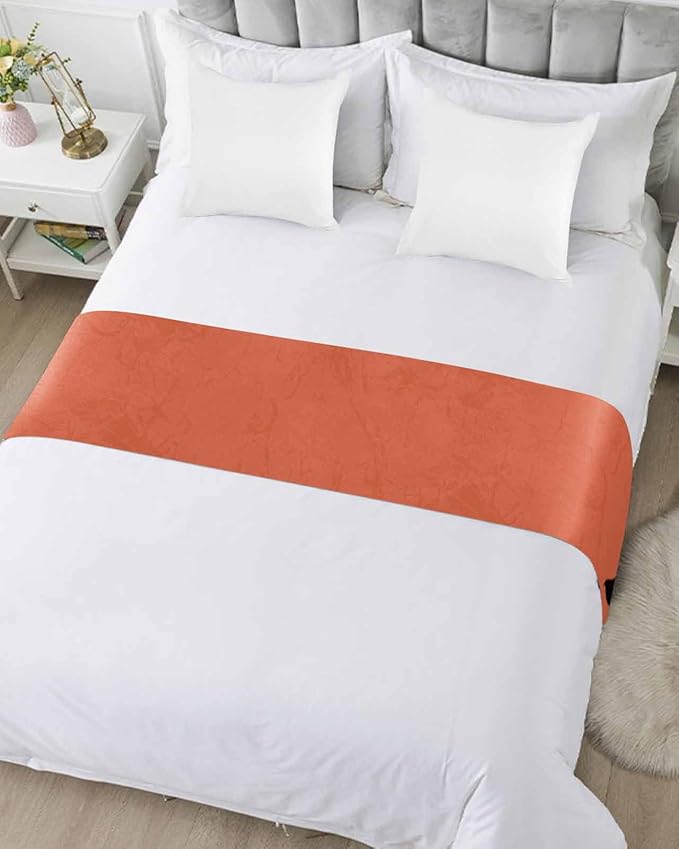 Halloween Black Ghost Scary Face Bed Runners for Bedroom Hotel,Decorative Bedding Scarf Horror Element on Orange Bed End Blanket Bedding Runner Scarves for King Size Bed,102x20in