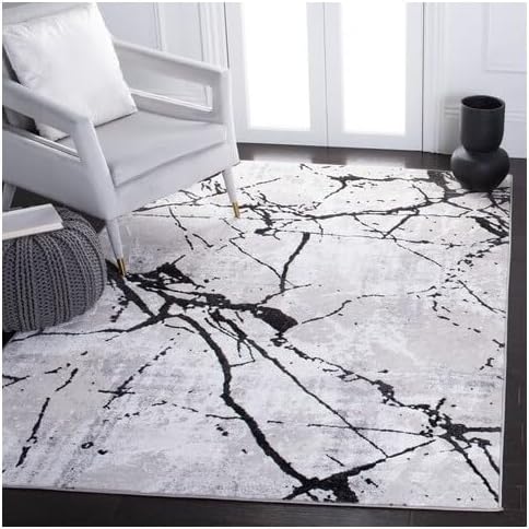 SAFAVIEH Amelia Collection Area Rug - 5' Square, Grey & Black, Modern Abstract Design, Non-Shedding & Easy Care, Ideal for High Traffic Areas in Living Room, Bedroom (ALA293K)