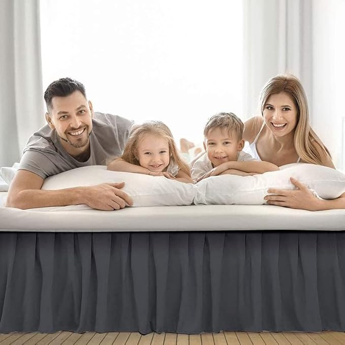 Ruffle Bed Skirt with Split Corners, Microfiber Dust Ruffled for a Perfectly Tailored Bedding Ensemble, Wrinkle and Fade Free, Easy Fit, King Size 21 Inch Drop, Dark Grey