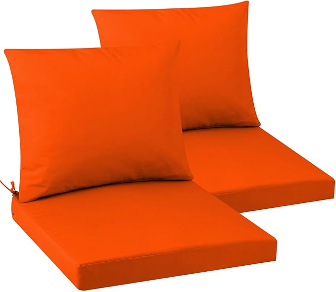 Outdoor Seat Cushion Set 22 x 22 In, Water-Resistant & Fade-Resistan, Patio Furniture Cushions with Removable Cover Deep Seat & Back Cushion with Handle and Adjustable Straps for Chair Sofa,2PC