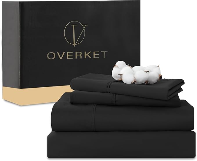 1000 Thread Count Egyptian Cotton Sheets Queen Size Set 4PCS Sateen Weave Soft Breathable 16-Inch Deep Pocket（Queen,Black）