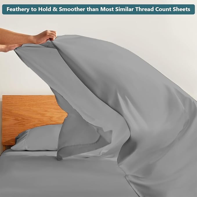 Twin Sheets Set - Luxury 338 Thread Count 100% Egyptian Cotton Sateen, Twin Sheet Set with All Around Elastic for a, Hotel Quality Bedding (Light Grey Solid)