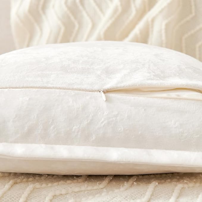 Luxurious Velvet Throw Pillow Covers 20x20 Set of 2 Decorative Pillow Covers Solid Square Cushion Case for Sofa Couch Bedroom Farmhouse, Off White