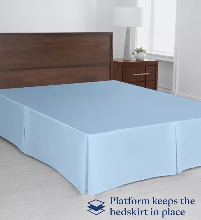 SKY BEDDINGS Luxury Pleated Full Bed Skirt with Split Corners - 18 Inch Tailored Drop - Pleated Dust Ruffle - Wrinkle-Free 100% Microfiber - Easy Fit, Soft & Durable - Light Blue