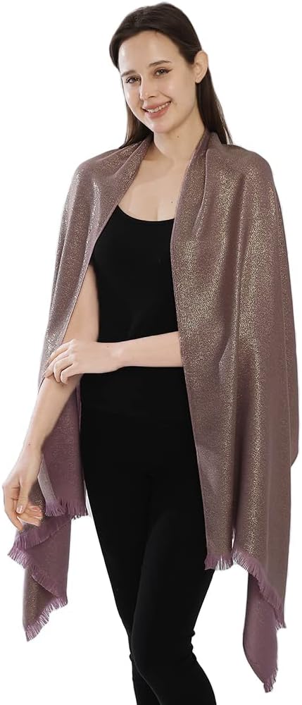 LMVERNA Women's Sparkling Metallic Soft Pashmina Shawls and Wraps Scarf in Solid Colors