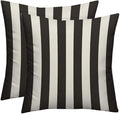 RSH DECOR: Square Throw Pillows Set of 2 | 17” x 17” | All-Weather Spun Fabric | Water and Fade-Resistant | Outdoor Accent Pillows for Patio Furniture | Black & White Stripe