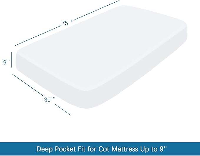 SPRINGSPIRIT Cot Sheets 30" x 75" x 9", 4 Piece Cot Sheet Set (2 Pack), Cot Size Fitted Sheets with Narrow Twin/Camp Bunk/Rvs Bunk/Guest Beds/Trifold Mattress, White