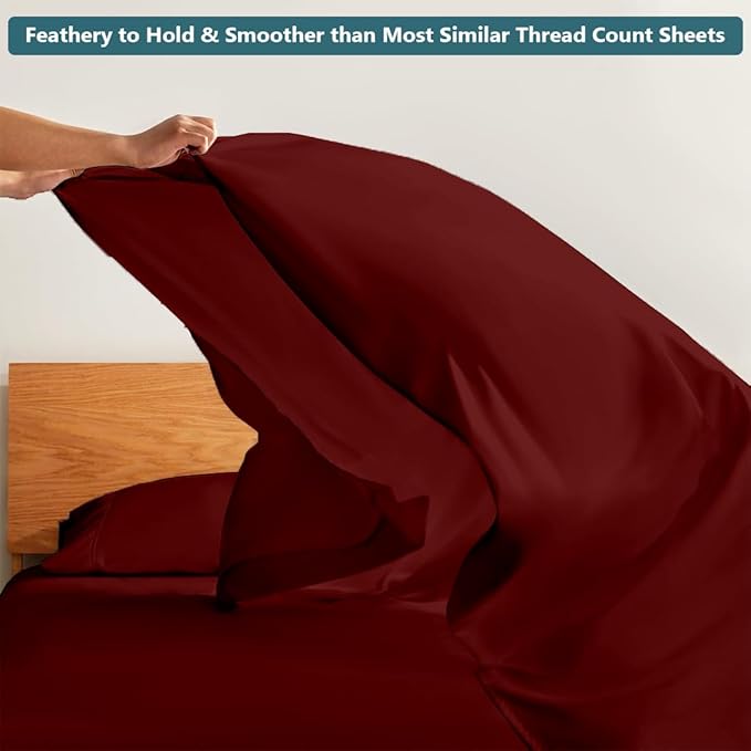 XL Twin Sheets Set - Luxury 338 Thread Count 100% Egyptian Cotton Sateen, Twin XL Sheet Set with All Around Elastic for a, Hotel Quality Bedding (Burgundy Solid)