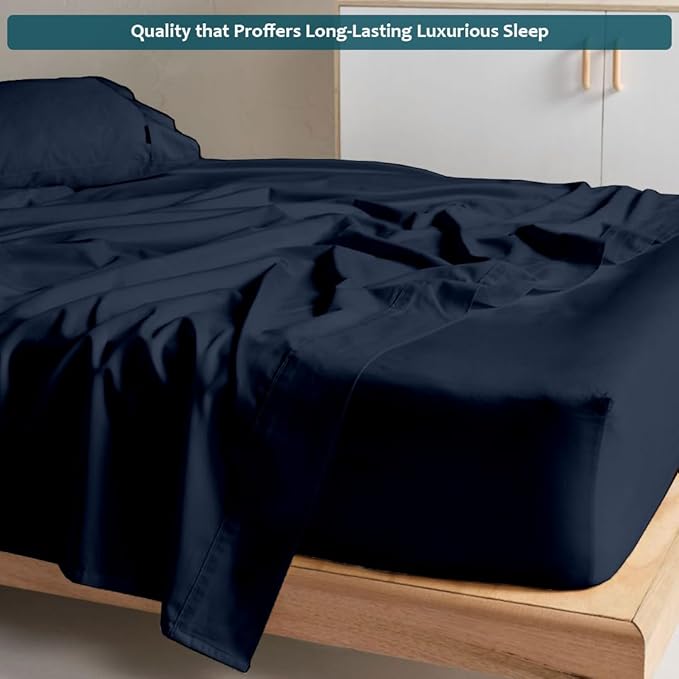 California King Sheet Set - Luxury 338 Thread Count 100% Egyptian Cotton Sateen, Deep Pocket Sheets with All Around Elastic for a, Hotel Quality Bedding Set (Navy Blue Solid)