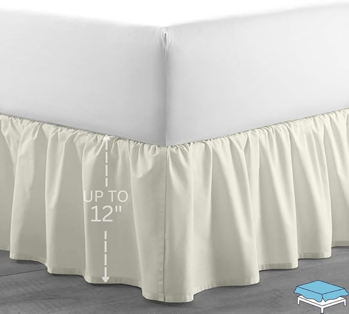 Ruffle Bed Skirt with Split Corners, Microfiber Dust Ruffled for a Perfectly Tailored Bedding Ensemble, Wrinkle and Fade Free, Easy Fit, Full Size 12 Inch Drop, Ivory