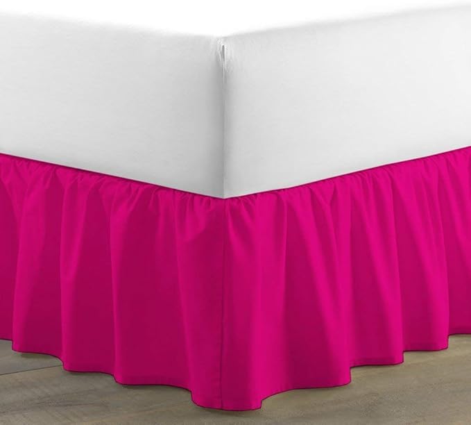 Bed Skirt - Ruffled Bed Skirt (California King, Hot Pink) 12 Inch Drop Dust Ruffle with Platform, 100% Cotton 800 Thread Count Fabric - Dust Ruffle Bedskirt for Easy Fitting and Easy Care