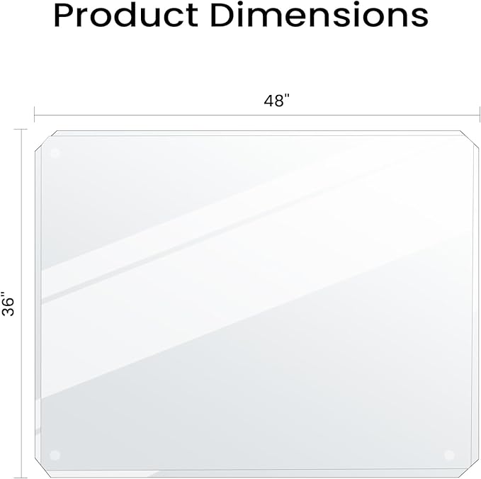 Tempered Glass Chair Mat with Patented Beveled Edge, 36”x46” 1/5" Thick Office Floor Mat for Carpet & Hardwood, w/ 12 Anti-Slip Pads