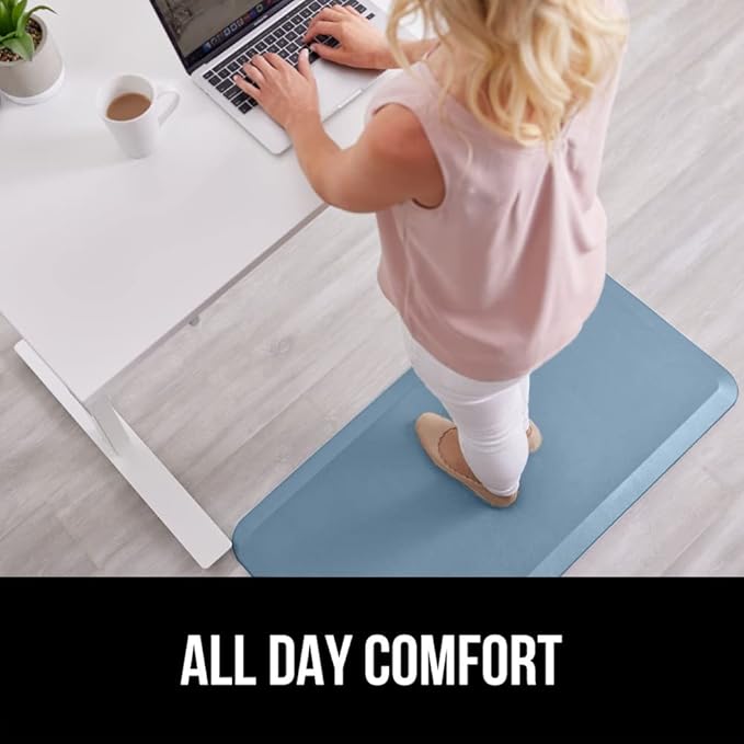 GORILLA GRIP Comfortable Cushioned Kitchen Mats for Floor, 39x20, Waterproof and Stain Resistant Soft Top, 3/4 Inch Thick Ergonomic Standing Desk Anti Fatigue Mat, Foam Supports Ankles, Feet, Sky Blue