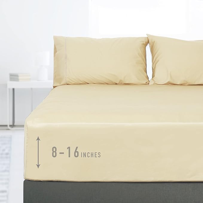 Sunflower California King Fitted Sheet, 1-Piece Deep Pocket Fitted Bottom Sheet 16", 100% Cotton Sateen Soft Breathable, Butter Cream