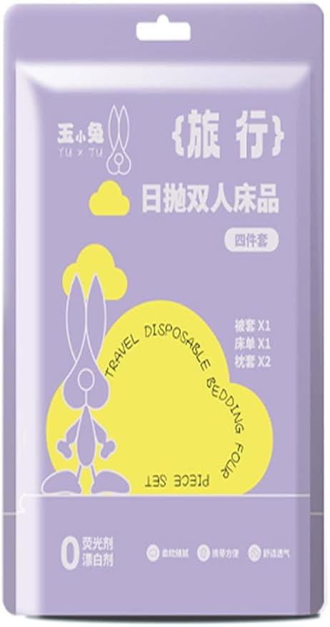 Disposable Travel Set (Duvet Cover, Bed Sheet, Pillow Case), Disposable Bed Sheets - Clean, Safe and Healthy for Your Hotel, Hospital and Business Travel Full (Purple Flower Color 4 pic)