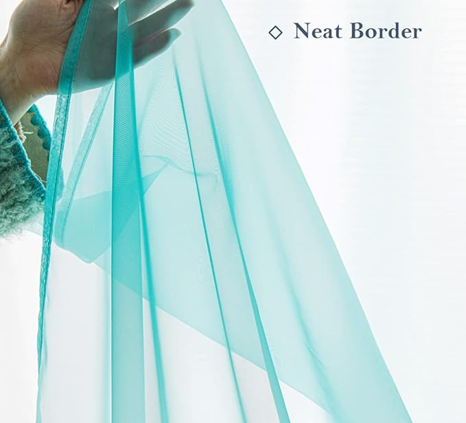 PI Turquoise Sheer Curtains 84 Inches Length with Eyelets,Polyester Voile Textured,Casual Window Backdrop for Villa/Porch 2 Panels (W52 X L84, Lake Blue)