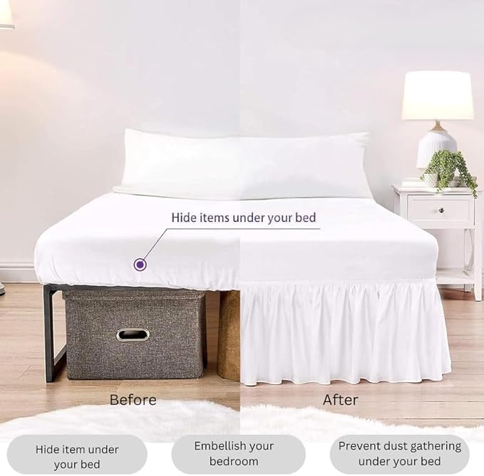 Ruffle Bed Skirt with Split Corners, Microfiber Dust Ruffled for a Perfectly Tailored Bedding Ensemble, Wrinkle and Fade Free, Easy Fit, King Size 15 Inch Drop, White