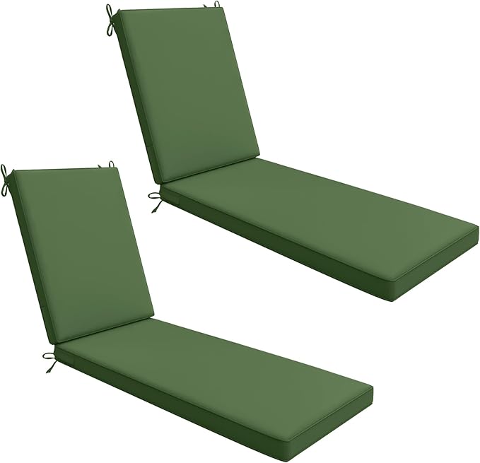 AAAAAcessories Outdoor Chaise Lounge Cushions, Waterproof, Fade-Resistant Patio Furniture Replacement Cushions, 80" x 26" x 3", Set of 2, Dark Moss Green
