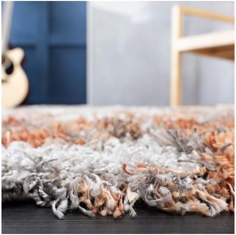 SAFAVIEH Horizon Shag Collection X-Large Area Rug - 11' x 15', Grey & Rust, Abstract Design, Non-Shedding & Easy Care, 2-inch Thick Ideal for High Traffic Areas in Living Room, Bedroom (HZN890P)