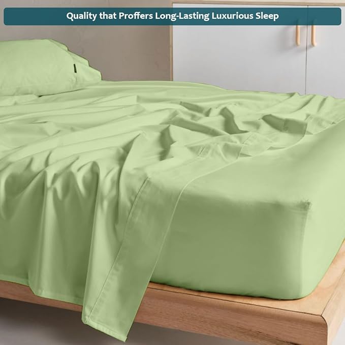 Sleeper Sofa Bed Sheet Set – Full Size, 100% Cotton, 338 Thread Count – 4-Piece Sofa Bed Sheets – Fits Mattresses Up to 6” Deep – Soft & Durable Pull-Out Couch Sheets (Sage Solid)