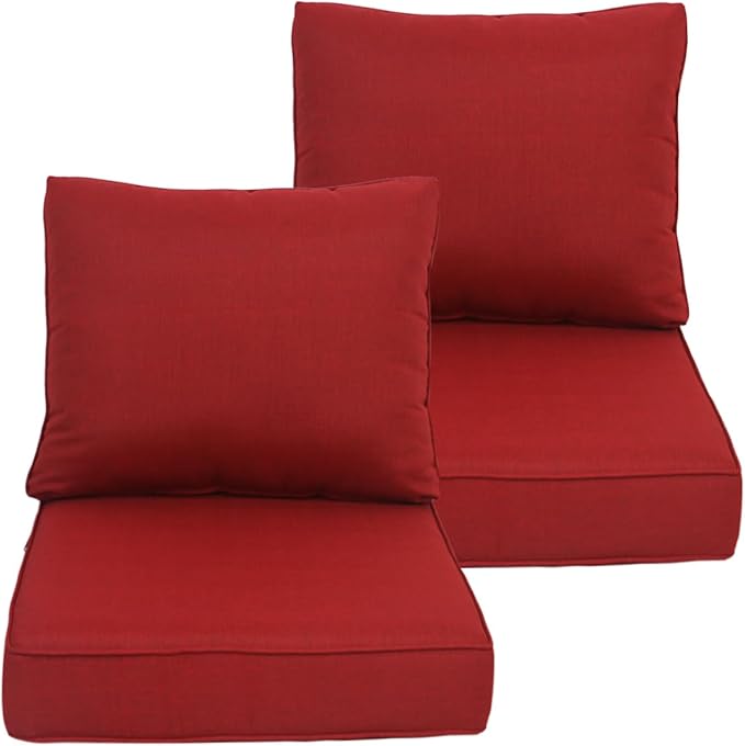 Goodgoods 24x28 inch Outdoor/Indoor Deep Seat Cushions Set of 2 Deep Seat Bottom Resilient Foam Filling Water Repellent Stain-Resistant UV Resistant Weather Resistant Patio Furniture Chili