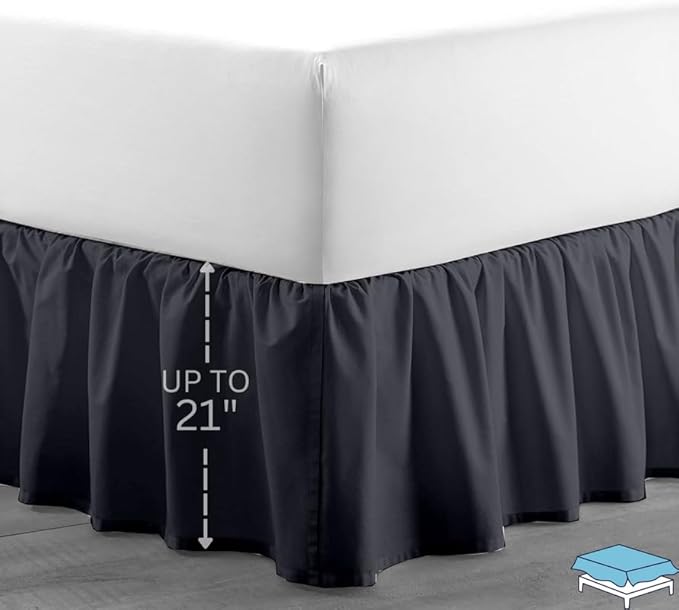 Ruffle Bed Skirt with Split Corners, Microfiber Dust Ruffled for a Perfectly Tailored Bedding Ensemble, Wrinkle and Fade Free, Easy Fit, Queen Size 21 Inch Drop, Dark Grey