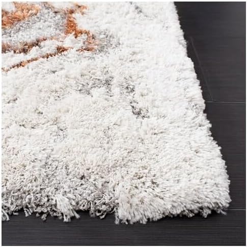 SAFAVIEH Horizon Shag Collection X-Large Area Rug - 11' x 15', Grey & Rust, Abstract Design, Non-Shedding & Easy Care, 2-inch Thick Ideal for High Traffic Areas in Living Room, Bedroom (HZN890P)