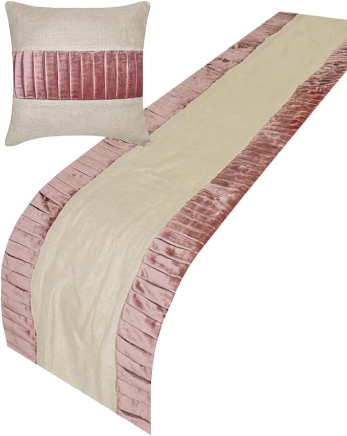 The HomeCentric King/Queen/Twin Purple Decorative King 90"x18" Bed Runner with One Pillow Cover, Patchwork, Pintucks Bed Scarf on Velvet Fabric - Layer by Layer