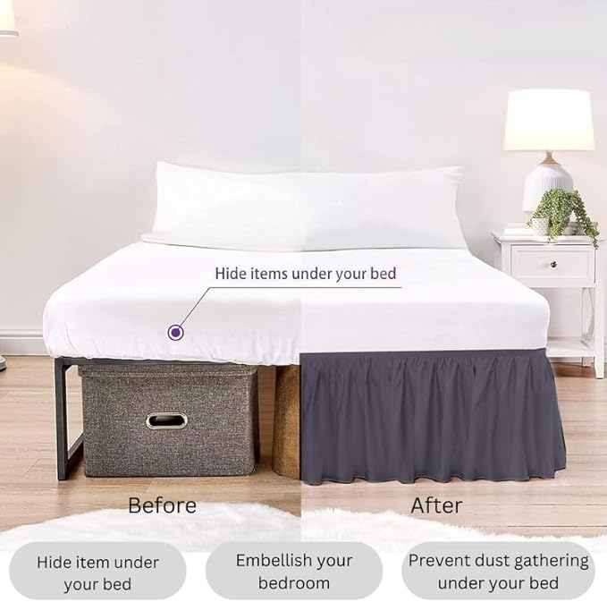 Ruffle Bed Skirt with Split Corners, Microfiber Dust Ruffled for a Perfectly Tailored Bedding Ensemble, Wrinkle and Fade Free, Easy Fit, Queen Size 16 Inch Drop, Dark Grey
