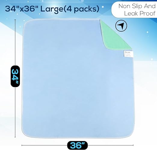 Simpli-Magic Washable Underpads, 34x 36" (Pack of 4) - Heavy Absorbency Reusable Bedwetting Incontinence Pads for Kids,Adults,Elderly,andPets - Waterproof Protective Pad for Bed,Couch,Sofa,Floor