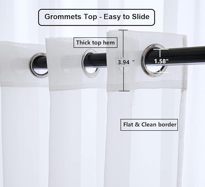 PI Grommet Sheer White Curtian 63 Inch Length Short Window Curtains for Living Room/Bedroom 2 Panels (W52 X L63, Optical White)