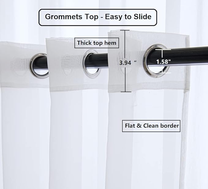 PI Transparent Sheer Curtains with Ring Top for Living Room/Bedroom 2 Panels (W52 X L145, Optical White)