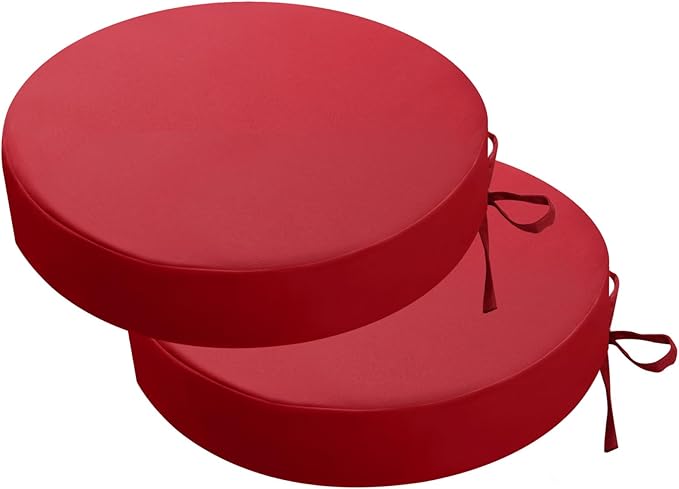idee-home Outdoor Bistro Chair Cushions, 15”x15”x 3” Thick Outdoor Round Seat Cushions Set of 2 with Ties, Waterproof Round Patio Furniture for Garden