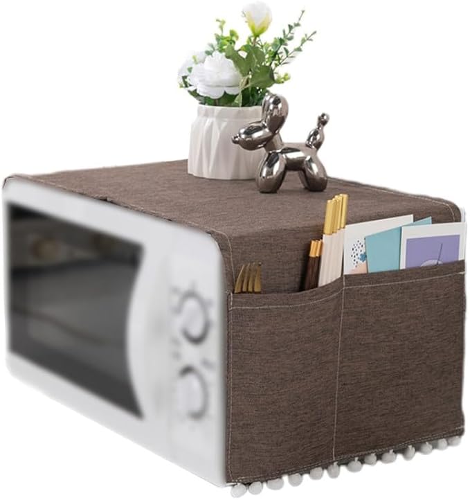 Microwave Oven Cover Dust Oil Proof Cotton Linen Waterproof Fabric Cloth Machine Protector Decorative Kitchen Appliance Cover 30 * 90cm Oven Cover Cloth Dust Cover(brown)