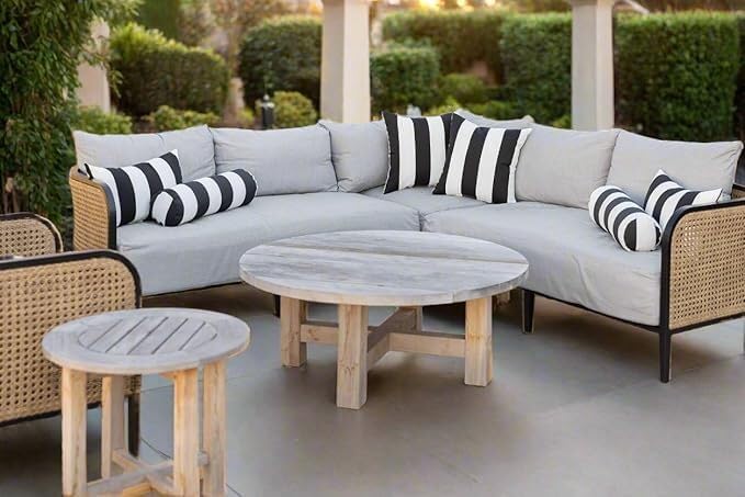 RSH DECOR: Square Throw Pillows Set of 4 | 17” x 17” | All-Weather Spun Fabric | Water and Fade-Resistant | Outdoor Accent Pillows for Patio Furniture | Coral and White Stripe