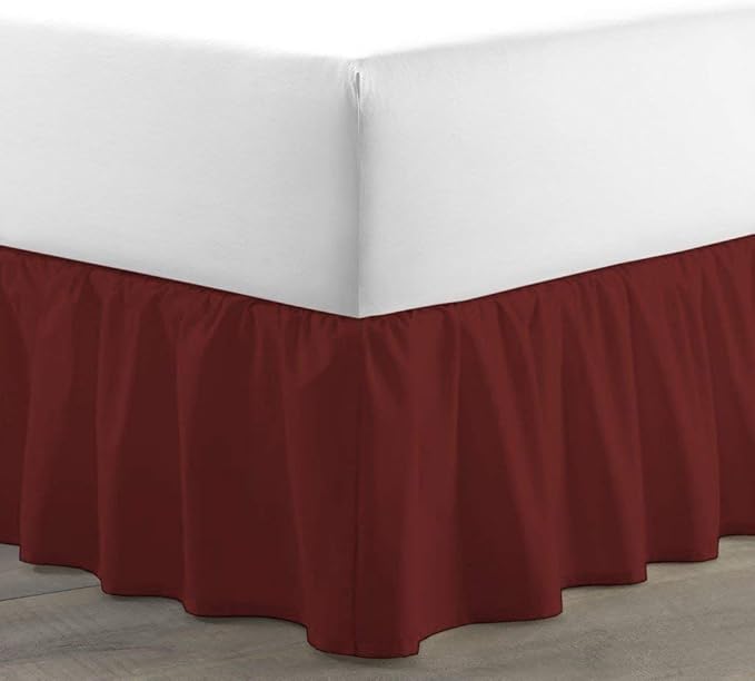Bed Skirt - Ruffled Bed Skirt (Twin, Burgundy) 12 Inch Drop Dust Ruffle with Platform, 100% Cotton 800 Thread Count Fabric - Dust Ruffle Bedskirt for Easy Fitting and Easy Care
