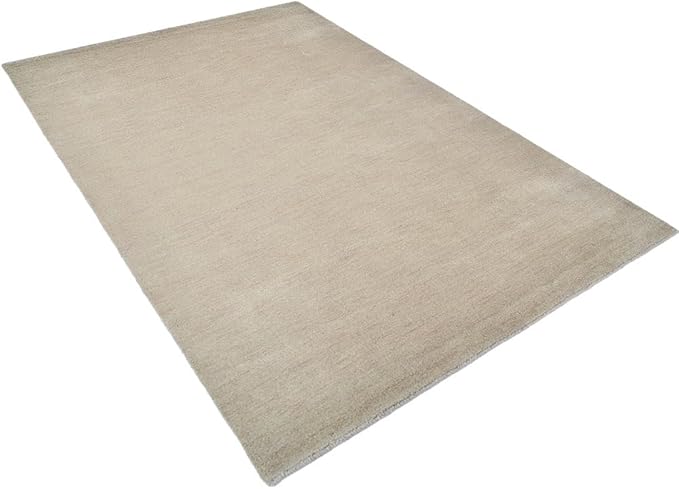 Hand Knotted Loom Wool ECO-Friendly Area Rugs - 6'7''x9'10'', Rectangle, Beige Color, Solid Plain Design, High Pile Thick Handmade Anti Skid Rugs for Living Room (L00111)