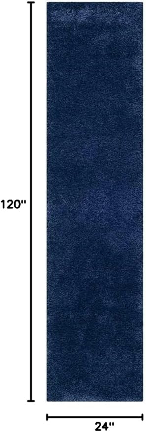 SAFAVIEH Milan Shag Collection Runner Rug - 2' x 10', Navy, Solid Design, Non-Shedding & Easy Care, 2-inch Thick Ideal for High Traffic Areas in Living Room, Bedroom (SG180-7070)