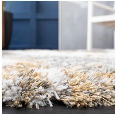 SAFAVIEH Horizon Shag Collection Area Rug - 10' x 14', Grey & Gold, Modern Abstract Design, Non-Shedding & Easy Care, 2.6-inch Thick Ideal for High Traffic Areas in Living Room, Bedroom (HZN890D)