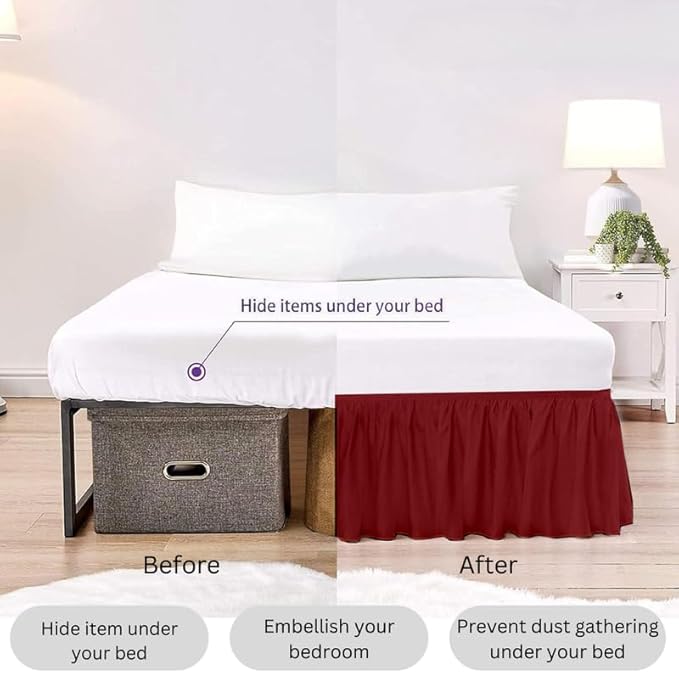 Ruffle Bed Skirt with Split Corners, Microfiber Dust Ruffled for a Perfectly Tailored Bedding Ensemble, Wrinkle and Fade Free, Easy Fit, Queen Size 21 Inch Drop, Burgundy